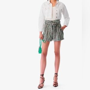 NEW IRO abrami belted tweed shorts in green multi